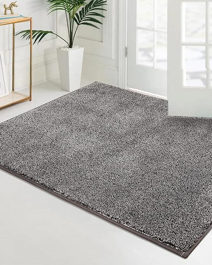 PURRUGS Easy Care Area Rug 4ft x 6ft, Non-Slip Machine Washable Entryway Rug, Dog Door Mat, Stain Resistant Accent Rug for Hallway, Living Room, Bedroom and Mudroom, Light Grey-Dark Grey