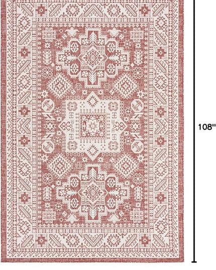 Rugs.com Outdoor Aztec Collection Rug – 6' x 9' Rust Red Flatweave Rug Perfect for Living Rooms, Large Dining Rooms, Open Floorplans