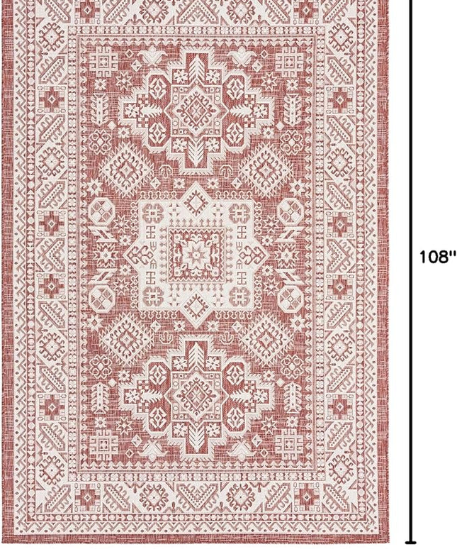 Rugs.com Outdoor Aztec Collection Rug – 6' x 9' Rust Red Flatweave Rug Perfect for Living Rooms, Large Dining Rooms, Open Floorplans