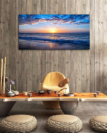 hyidecorart Wall Art Moon Sea blue Ocean Landscape Paintings Bedroom Canvas Art Print wall art for living room Paintings for Wall Decor and Home Decor (20 x 40inch x 1pcs)