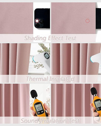 Guken 100% Blackout Linen Curtains 63 Inch 2 Panels Set for Girl's Bedroom, Living Room, Nursery, Back Tab Thermal Insulated Black Out Drapes Room Darkening, Pink