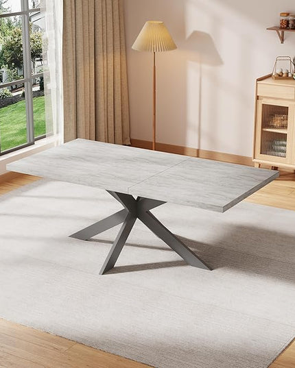 ZckyCine 6-Piece Extendable Dining Table Set, Modern 63''–79'' Grey Wood Table with 6 Grey Fabric Chairs, Dining Room Table and Chairs for 6, Ideal for Kitchen or Dining Room