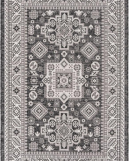 Rugs.com Outdoor Aztec Collection Rug – 5' x 8' Charcoal Gray Flatweave Rug Perfect for Living Rooms, Large Dining Rooms, Open Floorplans