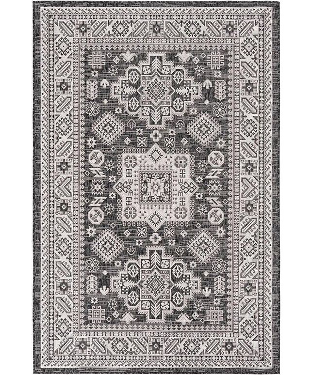 Rugs.com Outdoor Aztec Collection Rug – 5' x 8' Charcoal Gray Flatweave Rug Perfect for Living Rooms, Large Dining Rooms, Open Floorplans