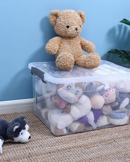 Citylife 44.4 QT Plastic Storage Bins with Latching Lids Stackable Storage Containers for Organizing Large Clear Storage Box for Garage, Closet, Kitchen, 4 Packs