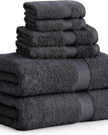 LANE LINEN 100% Cotton Luxury Bath Towel Set - 6 Pieces - Ring Spun, Super Soft & Highly Absorbent - 2 Bath, 2 Washcloths, 2 Hand Towels for Bathroom - Holds Well After Multiple Washes - Black