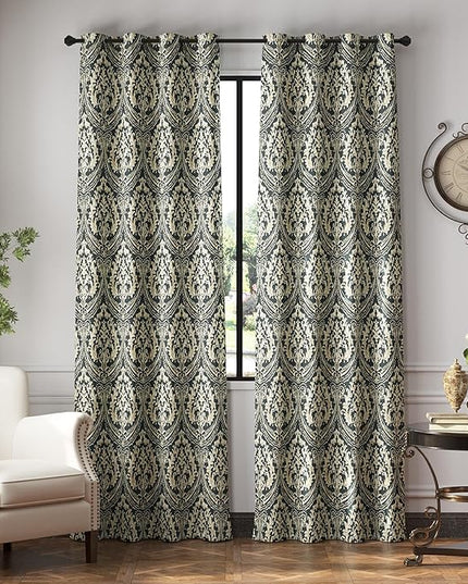 jinchan Blackout Curtains for Bedroom, Gray Damask Patterned Curtains 84 Inch Length for Living Room, Vintage Medallion Art Deco Drapes, Thermal Insulated Grommet Window Treatments, 2 Panels Grey