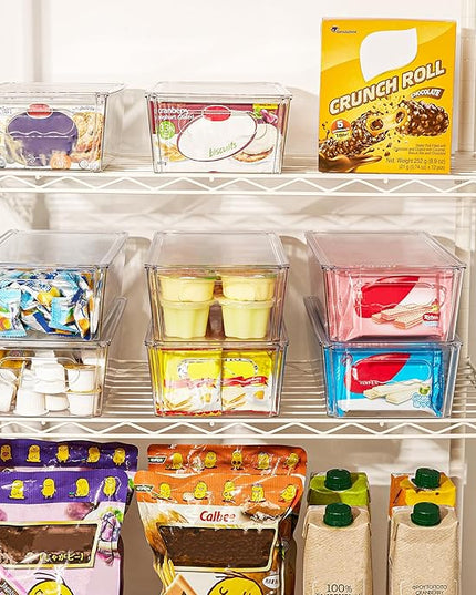 Vtopmart 8pcs Clear Organizers and Storage Bins with Lids, Stackable Plastic Storage Containers with Handles for Fridge, Freezer, Pantry, Cabinet, Kitchen Organization