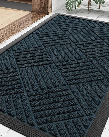 Smiry Front Door Mat Outside Entrance, Heavy Duty Outdoor Indoor Mat, Natural Rubber Doormat, Non Slip, Trap Dirt and Moisture, Easy Clean, Low Profile Patio Porch Entryway Mat, 29.5x17, Lake Blue