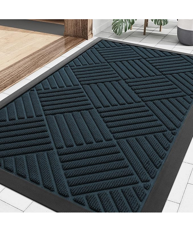 Smiry Front Door Mat Outside Entrance, Heavy Duty Outdoor Indoor Mat, Natural Rubber Doormat, Non Slip, Trap Dirt and Moisture, Easy Clean, Low Profile Patio Porch Entryway Mat, 29.5x17, Lake Blue