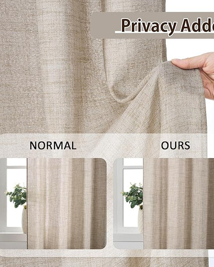 Beige Sheer Pinch Pleated Curtains 84 Inches Long 2 Panels,Back Tab Pleated Drapes Hooks Thick Linen Textured Boho Farmhouse Curtain for Dining Bedroom 70 Inch Wide Each Panel