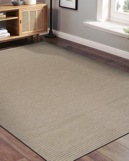 Beverly Rug Non-Slip Modern Rug 8x10 Solid Traditional Rubber Backing Machine Washable Soft Thin Indoor Area Rugs for Living Room Stain Resistant Non Shedding Casual Carpet (8 x 10 Beige)