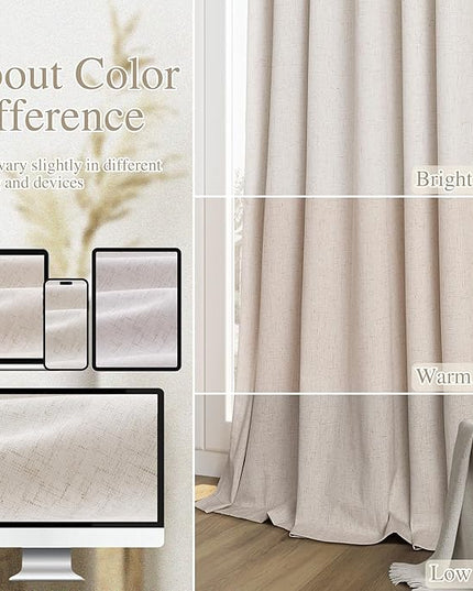 Guken Linen Blackout Curtains 84 Inch Length 2 Panels Set for Living Room Bedroom Back Tab Thermal Insulated 100% Black Out Linen Drapes Room Darkening Window Curtains 84 Inches Long, Sand Beige