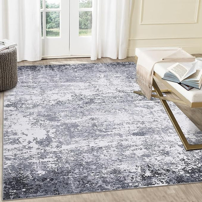 Washable Rugs 5x7 Area Rugs Modern Abstract Faux Wool Rug Ultra-Soft Low Pile Accent Rug Stain Resistant Carpet Modern Abstract Rugs for Bedroom with Non Slip Backing, Light Grey