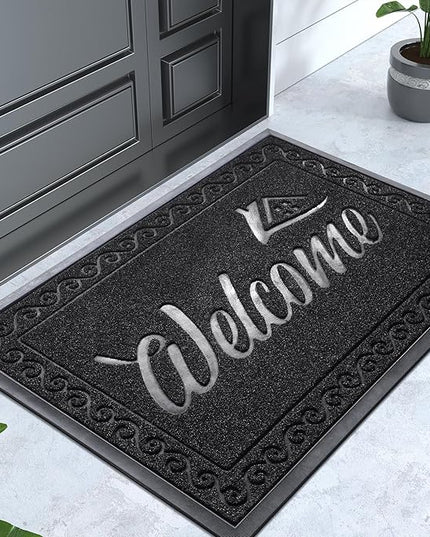 Yimobra Welcome Mat Outdoor Indoor, Waterproof Heavy Duty Front Door Mat Outside Entrance, Extra Sturdy Non-Slip Doormat, Low Profile, Dirt Trapping, 36x24 Inches, Black