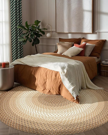 Tranquility TQ52 Natural 4' x 4' Round - Braided Area Rug, Home Decor, Floor Mat or Bedroom Rug - Easy Care, Ideal for High Traffic Areas in Hallway and Living Room - Made in USA