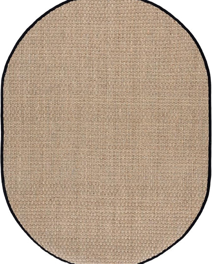 Safavieh Area Rug 6x8 Oval - Natural Fiber Collection - Natural & Black, Seagrass, Basketweave Pattern with Border (NF114C)