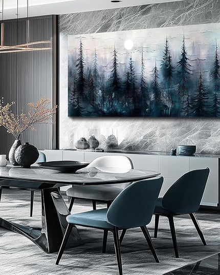 Canvas Wall Art for Living Room Framed Wall Decor for Bedroom Office Modern Wall Decoration Foggy Forest Landscape Paintings Black and White Picture Artwork Aesthetic Home Decor 20"X40"