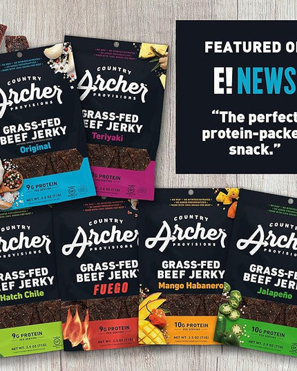 Country Archer Grass-Fed Beef Jerky - Beef Jerky Snack Pack, Beef Jerky Bulk, Individual Beef Jerky Pack, Protein Snack, Country Archer Beef Jerky, Gluten Free, Paleo - Mango Habanero, 16 oz