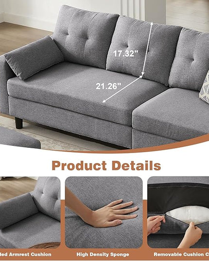 101" Sectional Sofa 4 Seat U Shaped Couch with Storage Ottoman for Living Room, Reception Room ect, Combination Sectional Couch with Movable Ottoman Sets, LightGrey