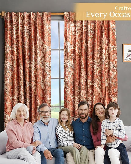 Maison d' Hermine Curtains for Living Room 100% Cotton 108 inch Length One Panel Light Filtering Curtains for Bedroom Windows with Rod and Loop Pockets Drapes (Kashmir Paisley Tomato, 50" W x 108" L)