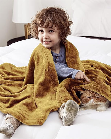 Bedsure GentleSoft Bedding Fleece Blanket for Girls and Boys - Soft Cozy Cute Small Throw Blankets for Travel, 43x55 Inches, Gold