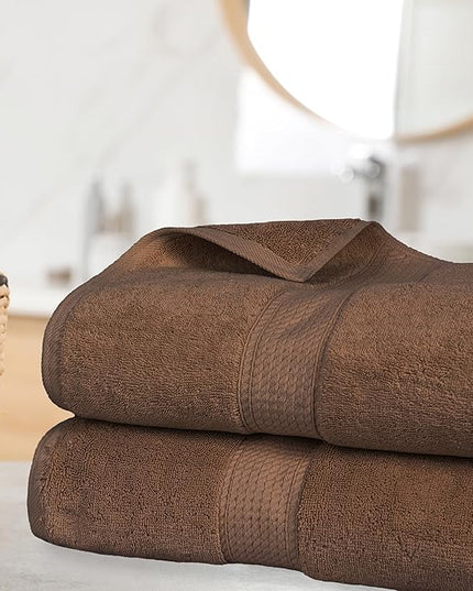 Superior Egyptian Cotton Pile Bath Sheet Set of 2, Ultra Soft Luxury Towels, Thick Plush Essentials, Absorbent Heavyweight, Guest Bath, Hotel, Spa, Home Bathroom, Shower Basics, Chocolate