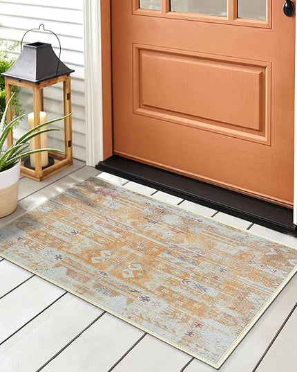 GLN Rugs Bohemian Collection - Machine Washable Area Rug, Bohemian Vintage, Non Slip, Low Pile Chenille Rug, Living Room, Bedroom, Bathroom Rug (2'x3' Yellow)
