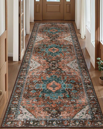 Ciicool Washable Vintage Runner Rug - 2'6" x 10' ft Hallway Carpet, Boho Low Pile Long Non Slip Soft Stair Runner Kitchen Carpet Indoor Oriental Throw for Living Room Bathroom Entry