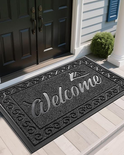 Yimobra Welcome Mat, Heavy Duty Sturdy Door Mats for Home Entrance Outdoor Indoor, Front Doormat for Outside Patio Floor Entry Porch Garage Office, Waterproof, Low Profile, 60 x 36, Black