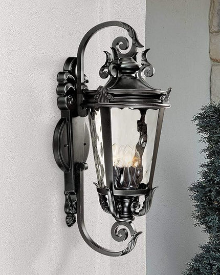 John Timberland Casa Marseille European Outdoor Wall Light Fixture Textured Black Scroll Arm 31" Clear Hammered Glass for Exterior House Porch Patio Outside Deck Garage Yard Front Door Home
