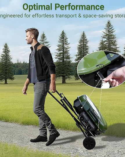 Brand-Man Portable Gas Grill, Propane Standup Grill with Folding Cart & Push-Button Ignition, Ideal for Camping, Tailgating, BBQ, Backyard, Patio & More