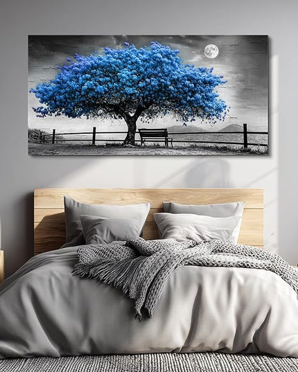 FUHAIHUA Canvas Wall Art For Living Room Wall Decor For Bedroom Office Wall Decoration Black And White Landscape Painting Blue Tree Pictures Artwork Room Aesthetic Home Decor 20x40 In