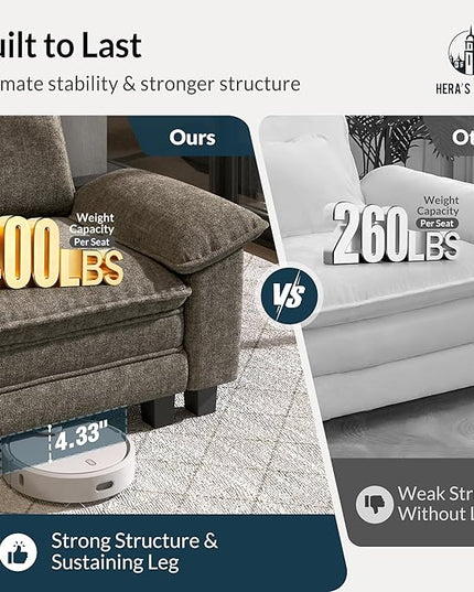 HERA'S HOUSE 54" Modular Sectional Sofa Couches for Living Room, Comfy Cloud Couch 1-Seater Deep Seat Sofa with Throw Pillow, Chenille Ash