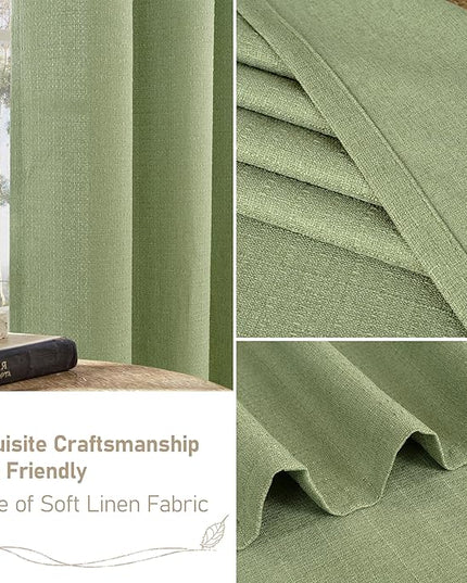 LAMIT Sage Green Linen Curtains for Living Room 84 inch Length, Spring Room Decor Linen Textured Light Filtering Curtains with Grommet for Bedroom/Farmhouse, Set of 2 Panels, W52 x L84