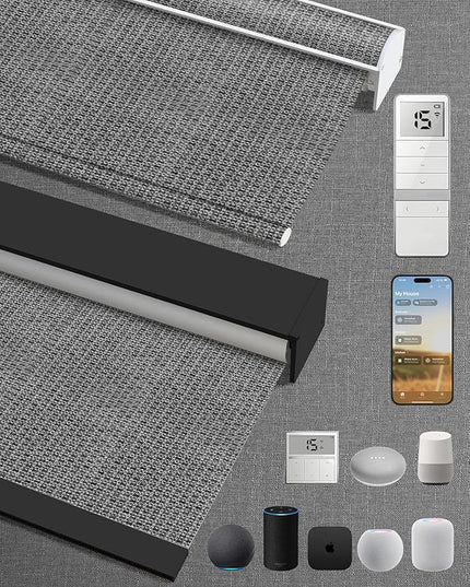 Kincmo Motorized Blinds with Remote,100% Blackout Motorized Roller Shades Work with Apple Homekit,Alexa,Google, Custom Electric Blinds with App,Voice Control (Groove Dark Grey)