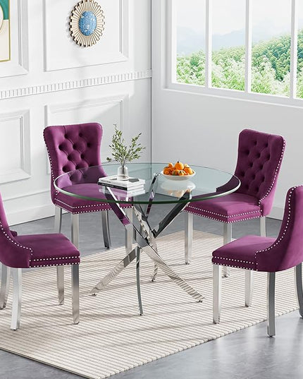 HomVent Round Glass Dining Table Set for 4, Modern Tempered Glass Kitchen Table Set and Chairs, Round Glass Dining Room Table Set for Kitchen
