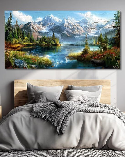 FUHAIHUA Canvas Wall Art For Living Room Large Wall Decor For Office Modern Bedroom Decoration Mountain Rivers Landscape Pictures Farmhouse Painting Artwork Wall Mural Aesthetic Home Decor 30x60 In