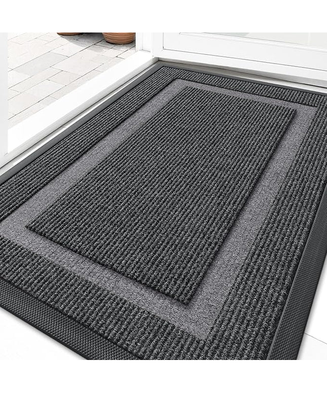 OLANLY Front Door Mat Indoor Outdoor Entrance, Waterproof All-Season, All-Weather Doormat, Sturdy Natural Rubber, Fade Resistant, Low Profile, Easy Clean Patio Porch Entryway Mat, 29.5x17, Grey