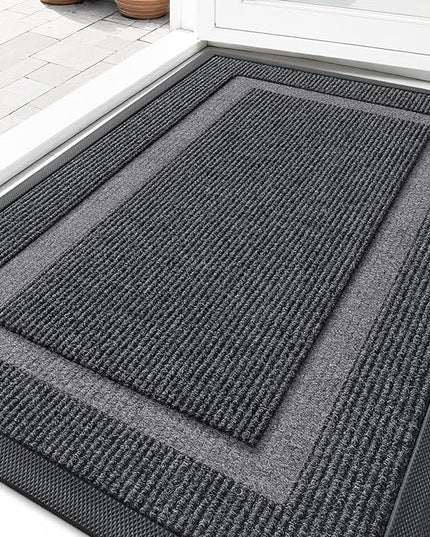 OLANLY Front Door Mat Indoor Outdoor Entrance, Waterproof All-Season, All-Weather Doormat, Sturdy Natural Rubber, Fade Resistant, Low Profile, Easy Clean Patio Porch Entryway Mat, 33x21, Grey
