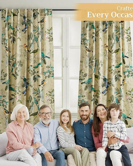 Maison d' Hermine Curtains for Living Room 100% Cotton 124 inch Length Two Panels Light Filtering Curtains for Bedroom Windows with Rod and Loop Pockets Drapes (Solstice Garden Glade, 50" W x 124" L)
