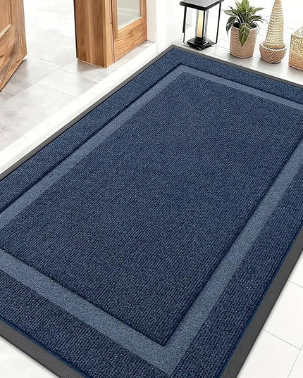 OLANLY Front Door Mat Indoor Outdoor Entrance, Waterproof All-Season, All-Weather Doormat, Sturdy Natural Rubber, Fade Resistant, Low Profile, Easy Clean Patio Porch Entryway Mat, 71x47, Blue
