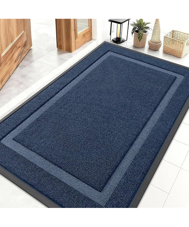 OLANLY Front Door Mat Indoor Outdoor Entrance, Waterproof All-Season, All-Weather Doormat, Sturdy Natural Rubber, Fade Resistant, Low Profile, Easy Clean Patio Porch Entryway Mat, 71x47, Blue
