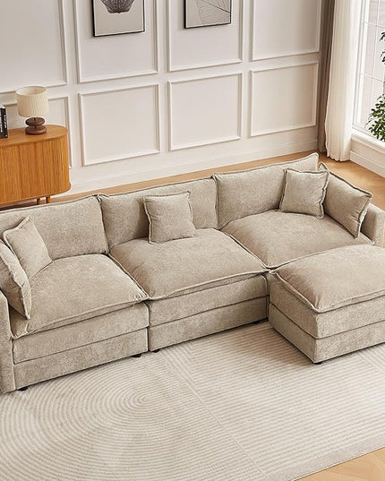 Modular Sectional Sofa, 112.2 Inch L Shaped Couch Set with Armrests, 3-Seater Comfy Cloud Couches for Living Room Apartment, Coffee