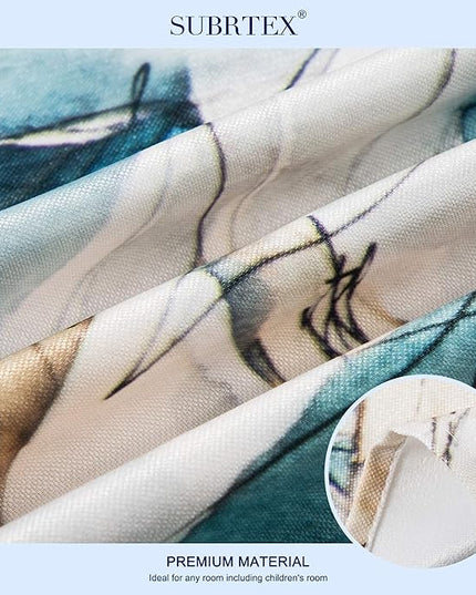 SUBRTEX Light Flitering Curtains 52Wx84L, Room Darkening Vibrant Floral Drapes, 50% Blackout, Semi Sheer Boho Farmhouse Curtains for Living Room, Blue