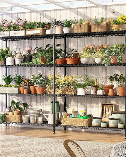 REIBII 69.8" W Storage Shelves 1250LBS Wire Shelving Unit 4 Tier Metal Shelving for Storage Rack Shelves Adjustable Heavy Duty Garage Shelf Pantry Shelves Kitchen Shelving, 69.8"Wx15.8"Dx62.9"H,Black