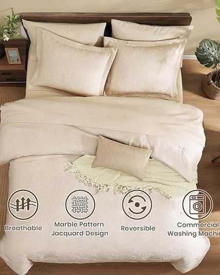 Monbix King Size Comforter Set, Birch Marble Pattern King Size Bed Set Reversible, King Bedding Set 7 Pieces, Bed in a Bag with Comforter, Sheets, Pillowcases & Shams