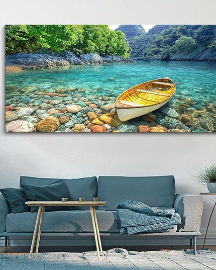 HGUAOA Lake Canvas Wall Art - Nature Landscape Mountain Wall Art for Living Room, Rustic Artwork for Walls, Pictures for Bedroom, Fine Home Decor, Scenic Wall Decor 29×58IN