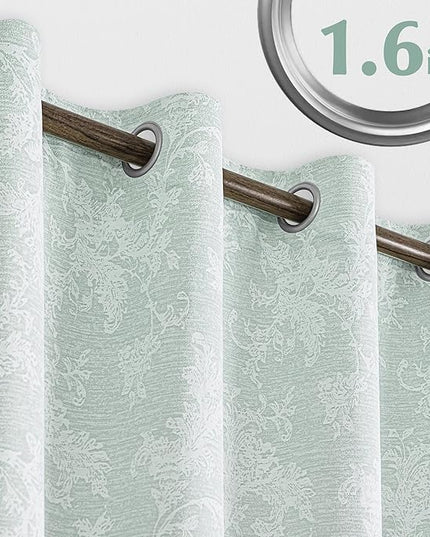 FMFUNCTEX Sage Green Floral Jacquard Blackout Curtains 96 Inches Long for Bedroom, Scroll Flower Chenille Farmhouse Curtain for Living Room Darkening Thermal Insulated Grommet Window Drapes 2 Panels
