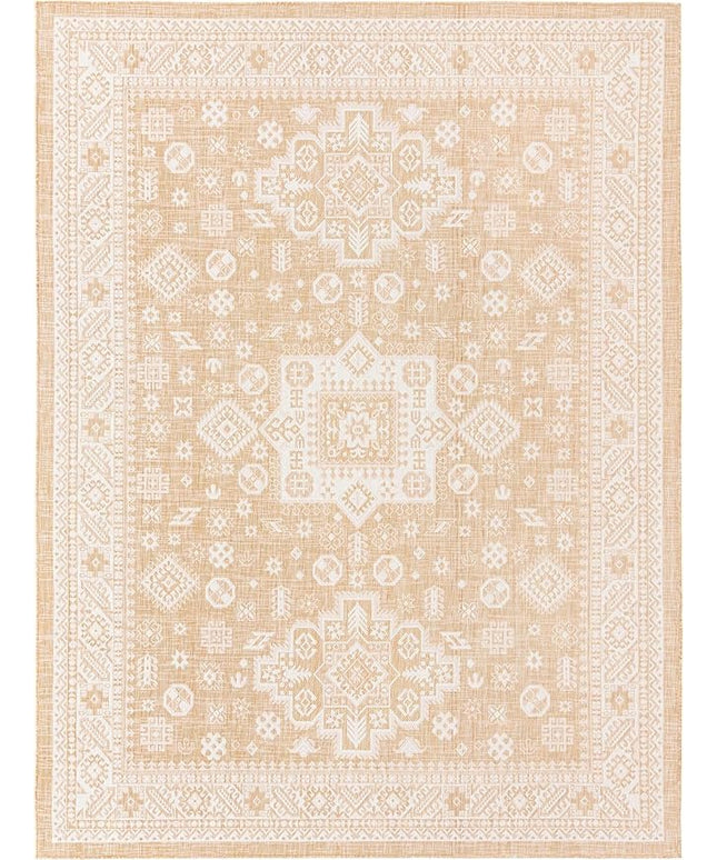 Rugs.com Outdoor Aztec Collection Rug – 9' x 12' Natural Flatweave Rug Perfect for Living Rooms, Large Dining Rooms, Open Floorplans